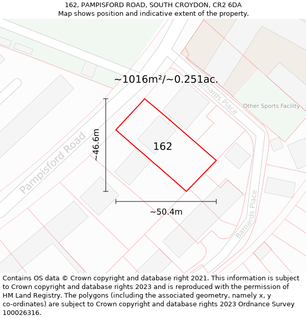 162, PAMPISFORD ROAD, SOUTH CROYDON, CR2 6DA: Plot and title map