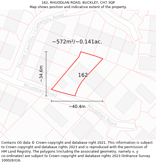 162, RHUDDLAN ROAD, BUCKLEY, CH7 3QP: Plot and title map