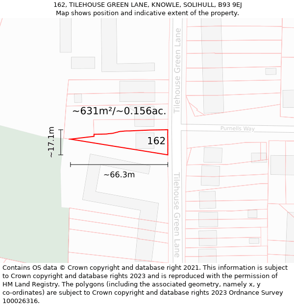 162, TILEHOUSE GREEN LANE, KNOWLE, SOLIHULL, B93 9EJ: Plot and title map