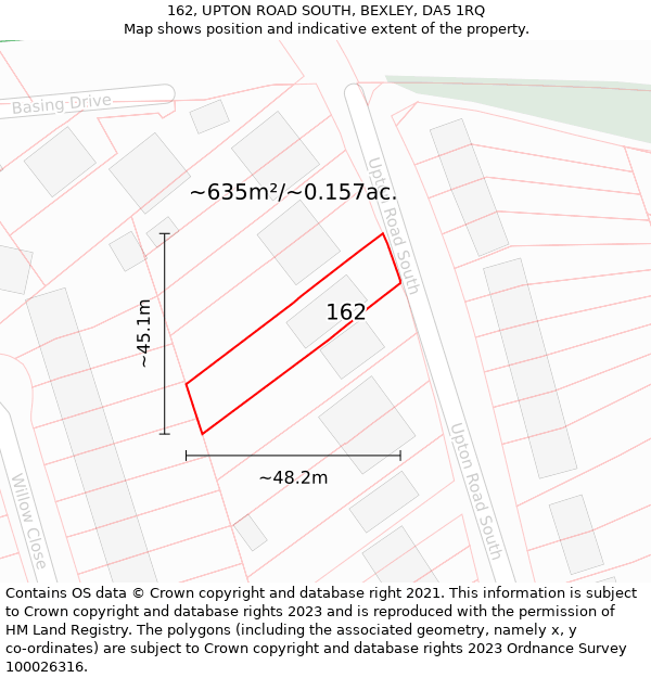 162, UPTON ROAD SOUTH, BEXLEY, DA5 1RQ: Plot and title map