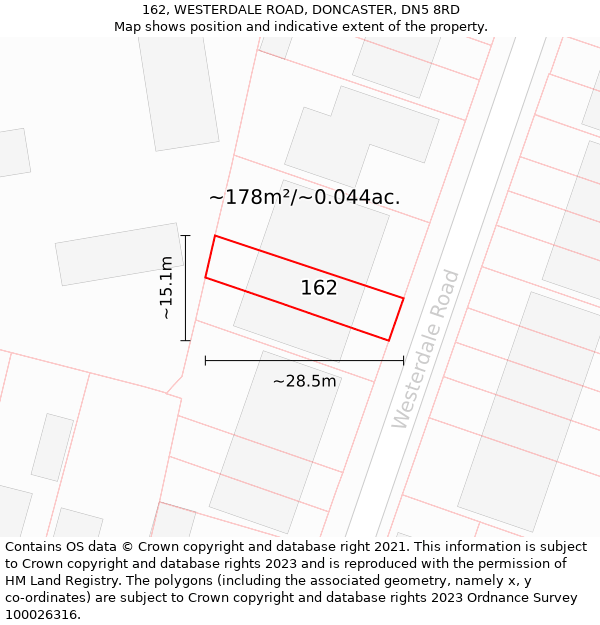 162, WESTERDALE ROAD, DONCASTER, DN5 8RD: Plot and title map