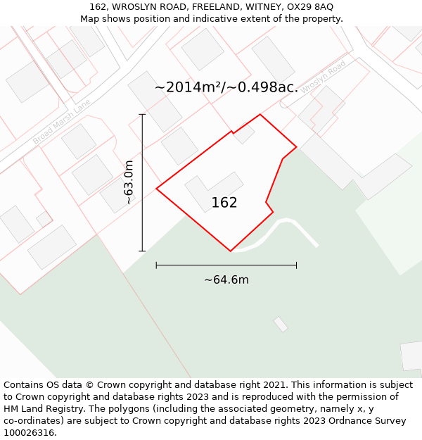 162, WROSLYN ROAD, FREELAND, WITNEY, OX29 8AQ: Plot and title map