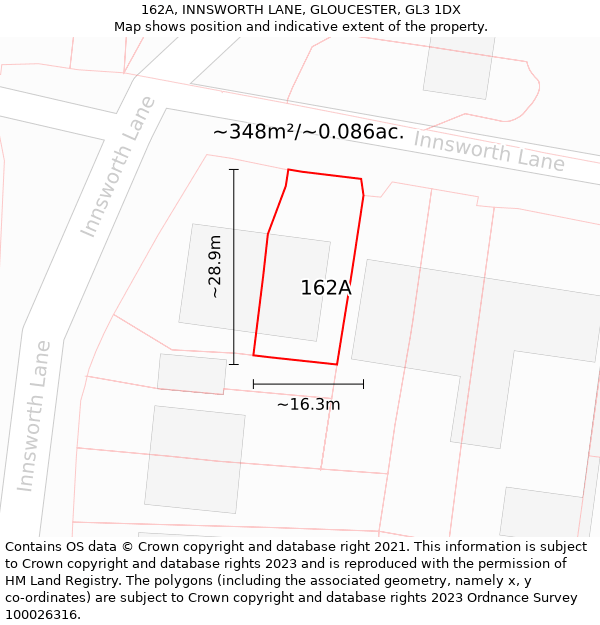 162A, INNSWORTH LANE, GLOUCESTER, GL3 1DX: Plot and title map