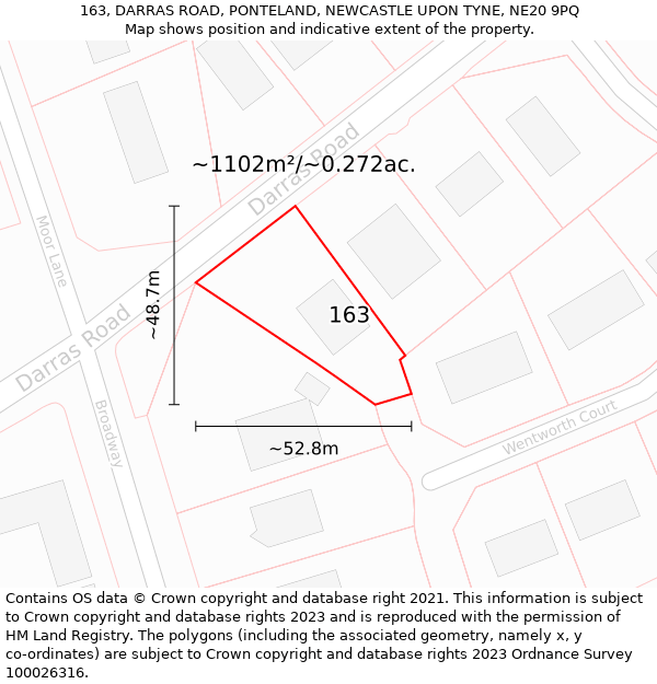 163, DARRAS ROAD, PONTELAND, NEWCASTLE UPON TYNE, NE20 9PQ: Plot and title map