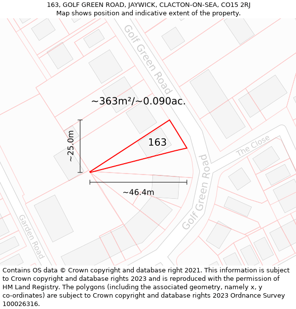 163, GOLF GREEN ROAD, JAYWICK, CLACTON-ON-SEA, CO15 2RJ: Plot and title map