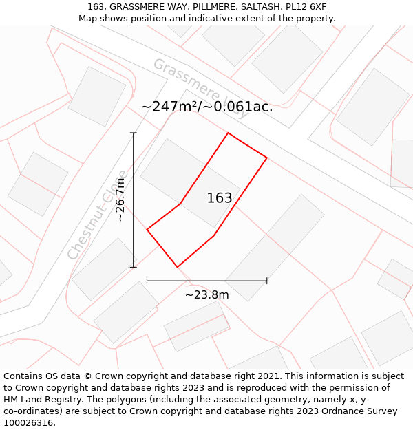 163, GRASSMERE WAY, PILLMERE, SALTASH, PL12 6XF: Plot and title map