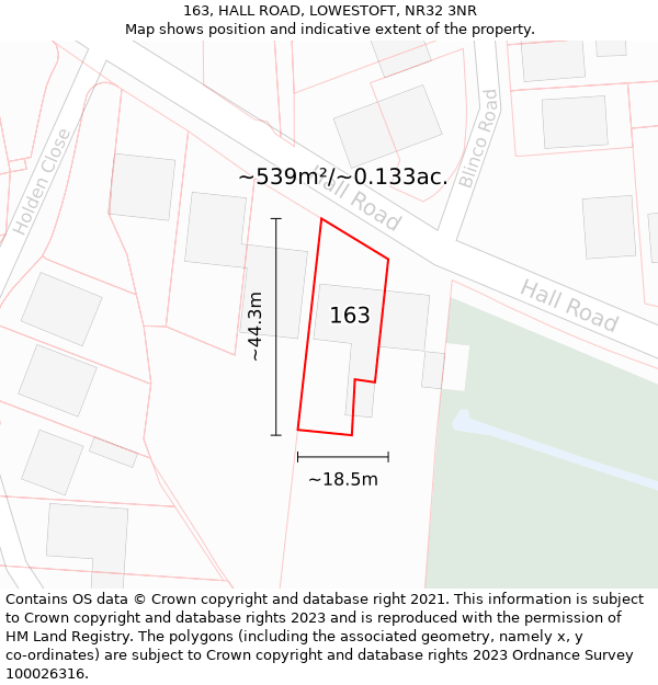 163, HALL ROAD, LOWESTOFT, NR32 3NR: Plot and title map