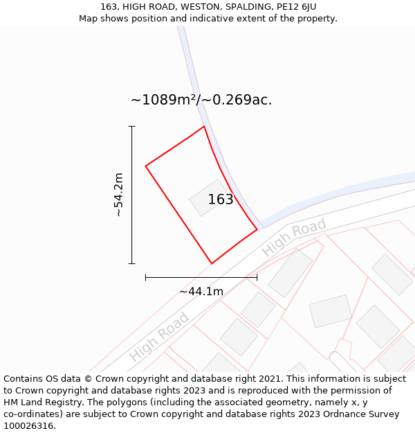 163, HIGH ROAD, WESTON, SPALDING, PE12 6JU: Plot and title map