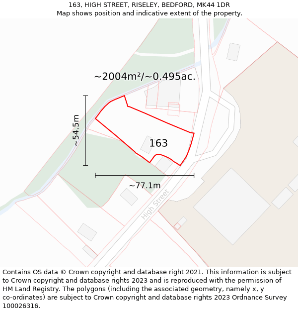 163, HIGH STREET, RISELEY, BEDFORD, MK44 1DR: Plot and title map