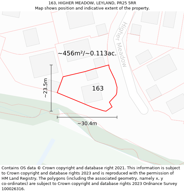 163, HIGHER MEADOW, LEYLAND, PR25 5RR: Plot and title map