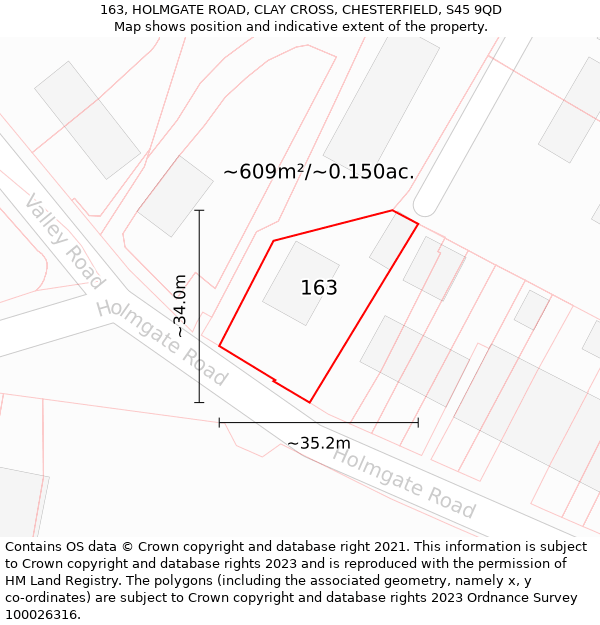 163, HOLMGATE ROAD, CLAY CROSS, CHESTERFIELD, S45 9QD: Plot and title map