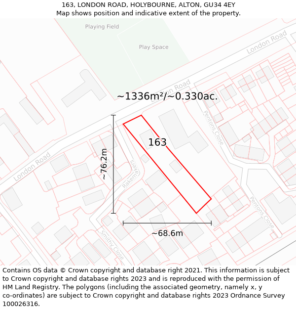 163, LONDON ROAD, HOLYBOURNE, ALTON, GU34 4EY: Plot and title map