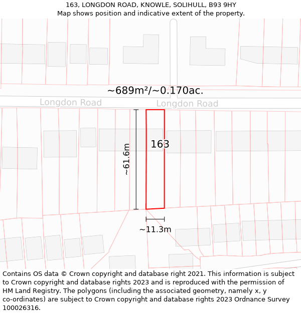 163, LONGDON ROAD, KNOWLE, SOLIHULL, B93 9HY: Plot and title map