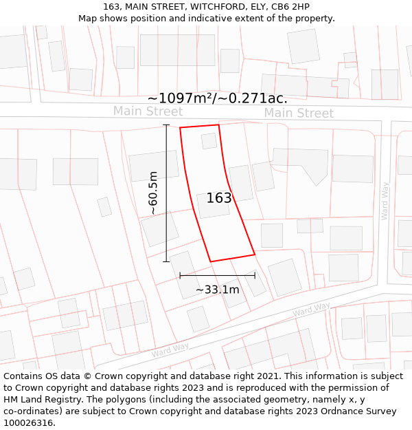 163, MAIN STREET, WITCHFORD, ELY, CB6 2HP: Plot and title map