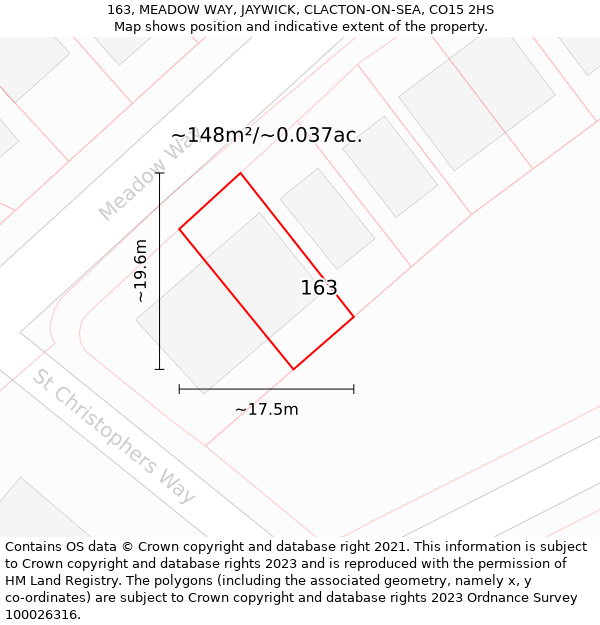 163, MEADOW WAY, JAYWICK, CLACTON-ON-SEA, CO15 2HS: Plot and title map