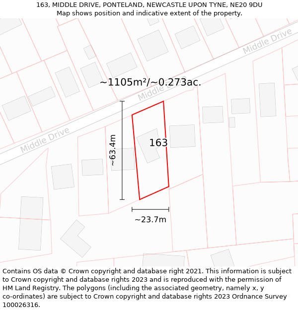 163, MIDDLE DRIVE, PONTELAND, NEWCASTLE UPON TYNE, NE20 9DU: Plot and title map