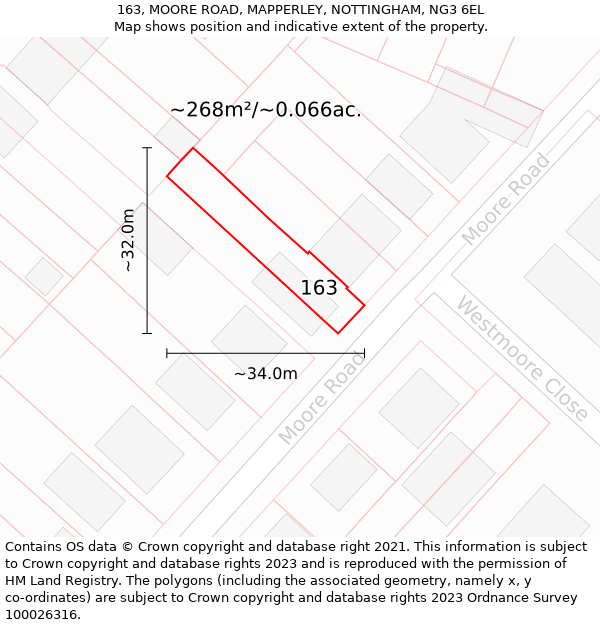 163, MOORE ROAD, MAPPERLEY, NOTTINGHAM, NG3 6EL: Plot and title map