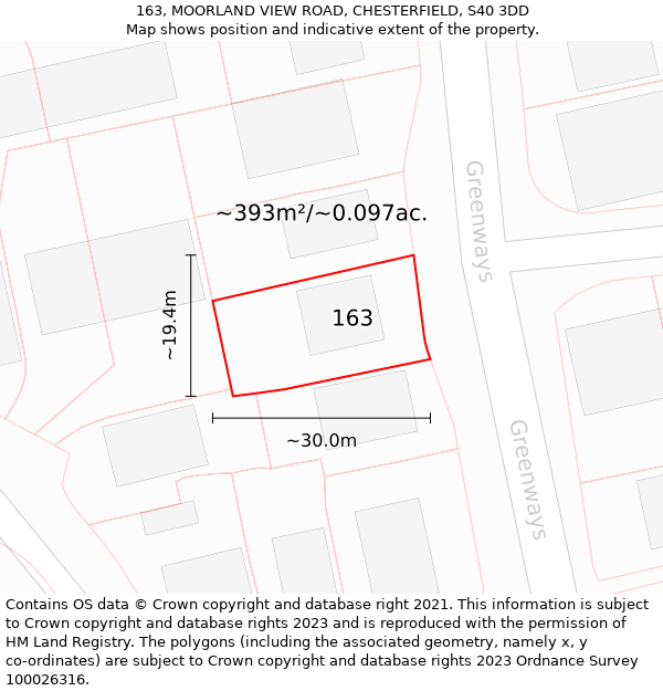 163, MOORLAND VIEW ROAD, CHESTERFIELD, S40 3DD: Plot and title map