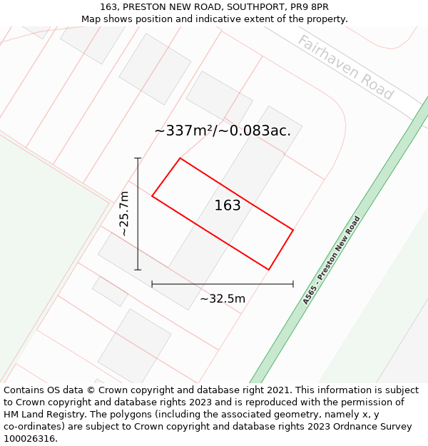 163, PRESTON NEW ROAD, SOUTHPORT, PR9 8PR: Plot and title map