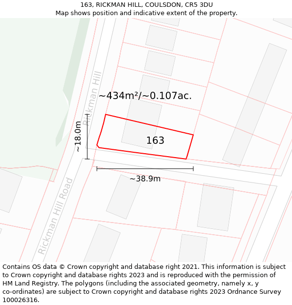 163, RICKMAN HILL, COULSDON, CR5 3DU: Plot and title map