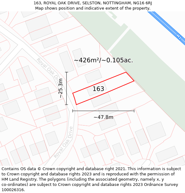 163, ROYAL OAK DRIVE, SELSTON, NOTTINGHAM, NG16 6RJ: Plot and title map