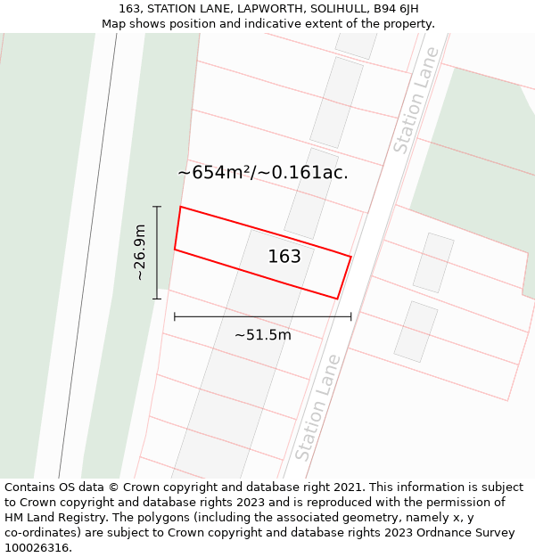 163, STATION LANE, LAPWORTH, SOLIHULL, B94 6JH: Plot and title map