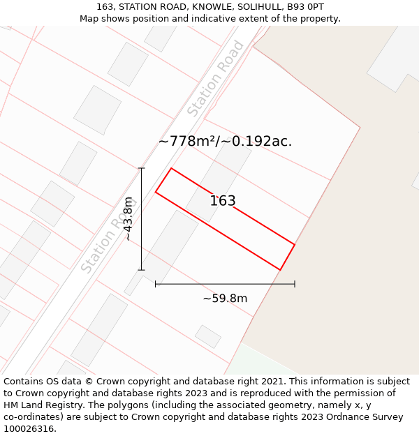 163, STATION ROAD, KNOWLE, SOLIHULL, B93 0PT: Plot and title map