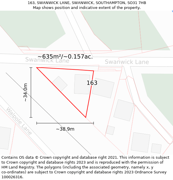 163, SWANWICK LANE, SWANWICK, SOUTHAMPTON, SO31 7HB: Plot and title map