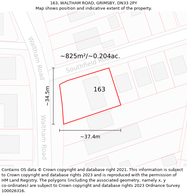 163, WALTHAM ROAD, GRIMSBY, DN33 2PY: Plot and title map