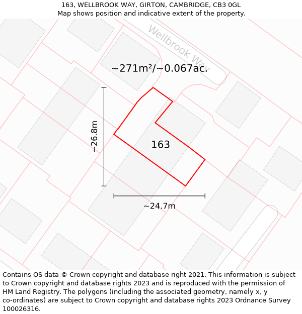 163, WELLBROOK WAY, GIRTON, CAMBRIDGE, CB3 0GL: Plot and title map