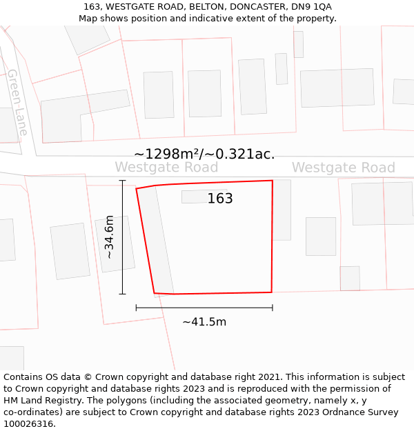 163, WESTGATE ROAD, BELTON, DONCASTER, DN9 1QA: Plot and title map