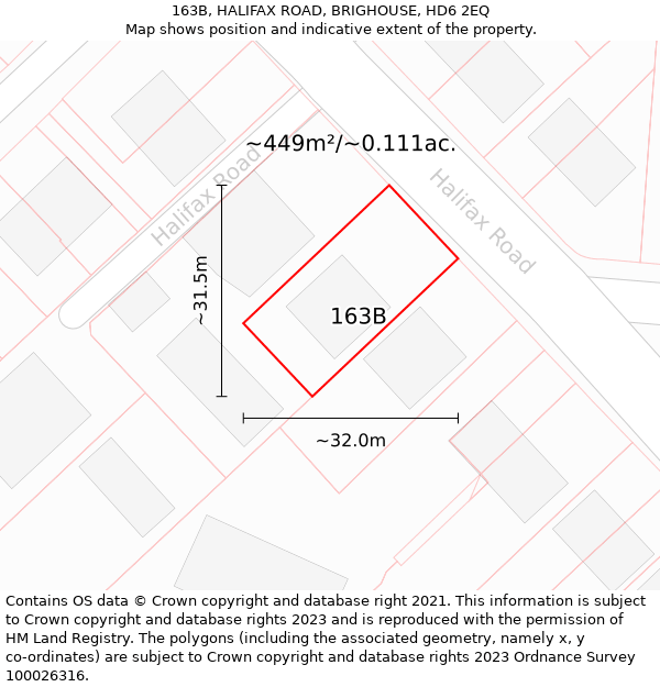 163B, HALIFAX ROAD, BRIGHOUSE, HD6 2EQ: Plot and title map