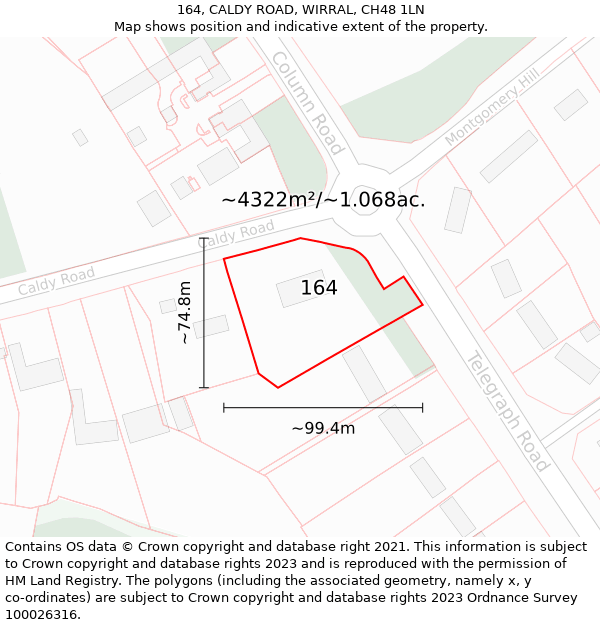 164, CALDY ROAD, WIRRAL, CH48 1LN: Plot and title map