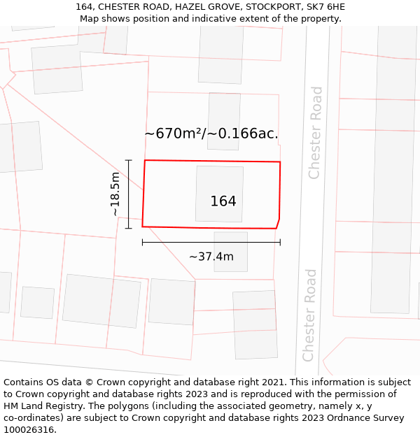 164, CHESTER ROAD, HAZEL GROVE, STOCKPORT, SK7 6HE: Plot and title map