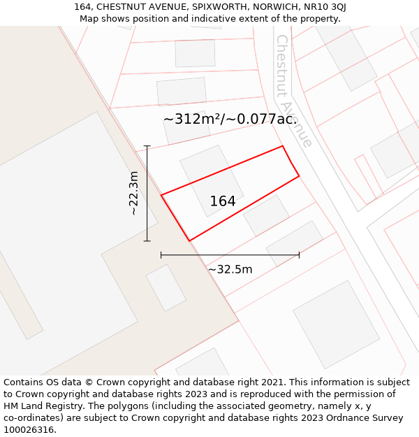 164, CHESTNUT AVENUE, SPIXWORTH, NORWICH, NR10 3QJ: Plot and title map