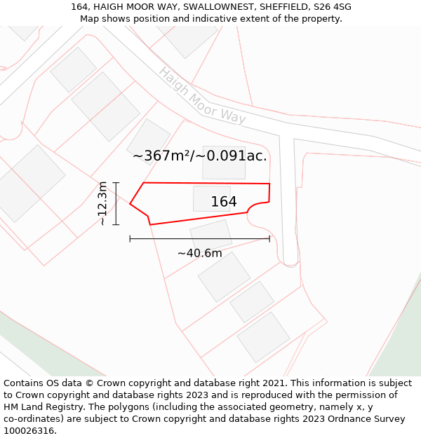 164, HAIGH MOOR WAY, SWALLOWNEST, SHEFFIELD, S26 4SG: Plot and title map