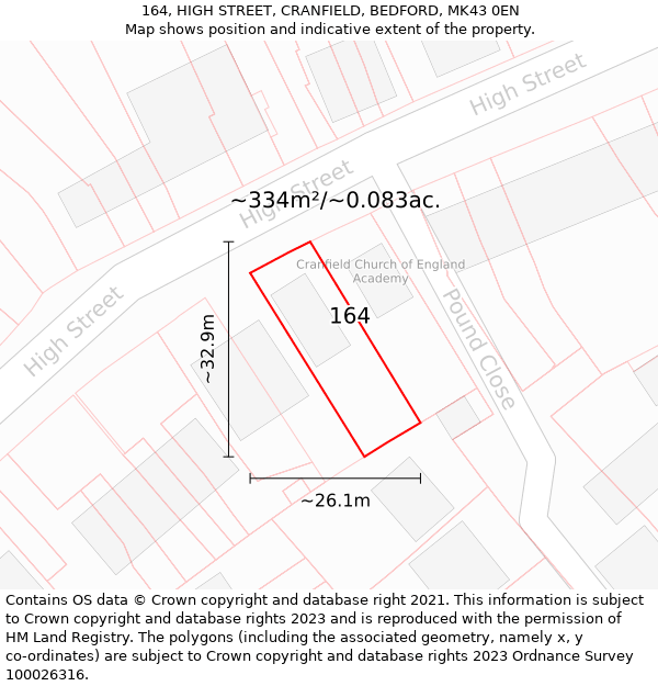 164, HIGH STREET, CRANFIELD, BEDFORD, MK43 0EN: Plot and title map