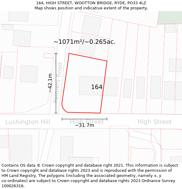 164, HIGH STREET, WOOTTON BRIDGE, RYDE, PO33 4LZ: Plot and title map
