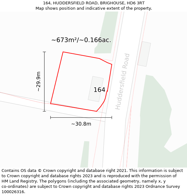 164, HUDDERSFIELD ROAD, BRIGHOUSE, HD6 3RT: Plot and title map