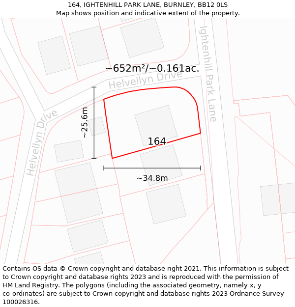 164, IGHTENHILL PARK LANE, BURNLEY, BB12 0LS: Plot and title map