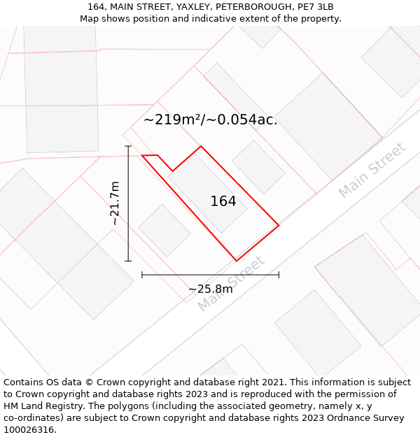 164, MAIN STREET, YAXLEY, PETERBOROUGH, PE7 3LB: Plot and title map