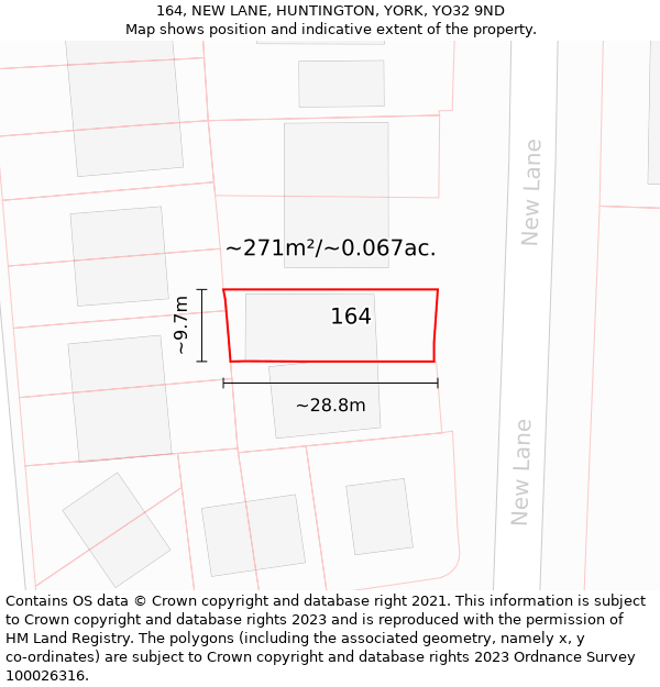 164, NEW LANE, HUNTINGTON, YORK, YO32 9ND: Plot and title map