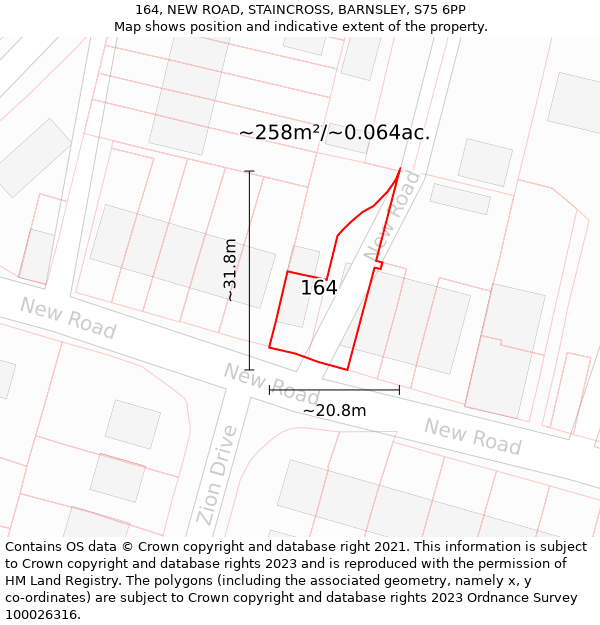 164, NEW ROAD, STAINCROSS, BARNSLEY, S75 6PP: Plot and title map