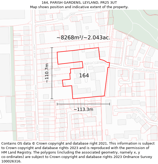 164, PARISH GARDENS, LEYLAND, PR25 3UT: Plot and title map