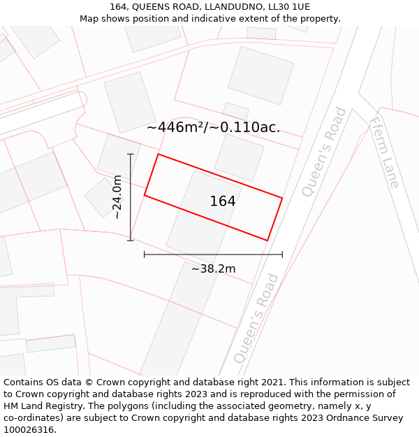 164, QUEENS ROAD, LLANDUDNO, LL30 1UE: Plot and title map