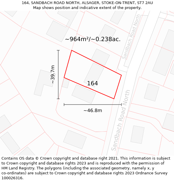 164, SANDBACH ROAD NORTH, ALSAGER, STOKE-ON-TRENT, ST7 2AU: Plot and title map