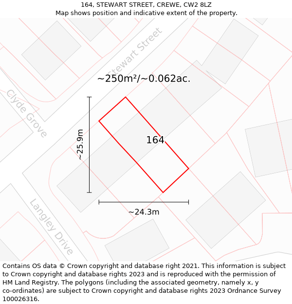 164, STEWART STREET, CREWE, CW2 8LZ: Plot and title map