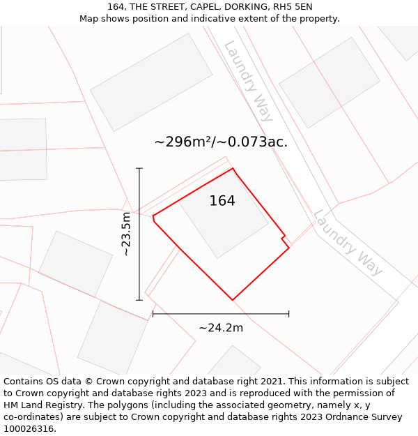 164, THE STREET, CAPEL, DORKING, RH5 5EN: Plot and title map