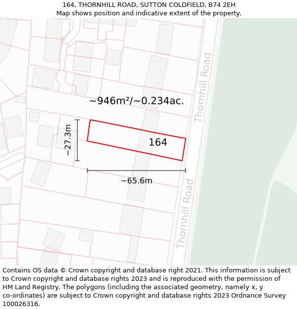 164, THORNHILL ROAD, SUTTON COLDFIELD, B74 2EH: Plot and title map