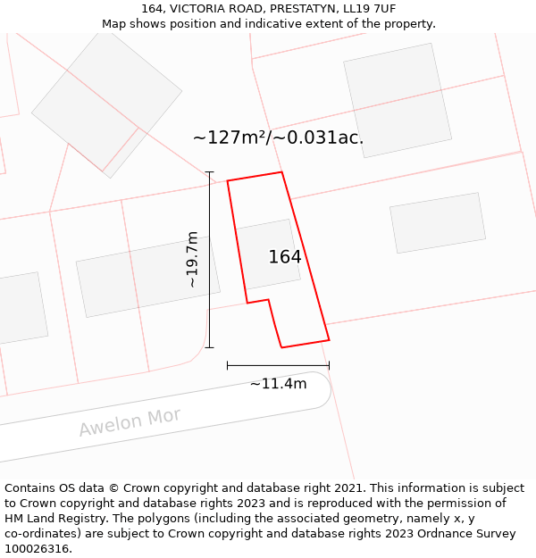 164, VICTORIA ROAD, PRESTATYN, LL19 7UF: Plot and title map